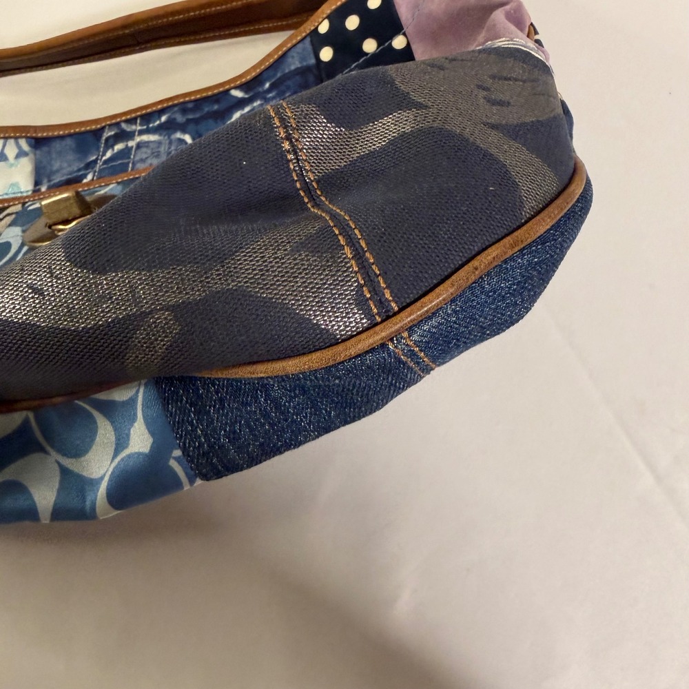 Coach Ergo Patchwork Hobo Women XL Blue Denim Suede Leather Bag 10809 - Picture 12 of 16